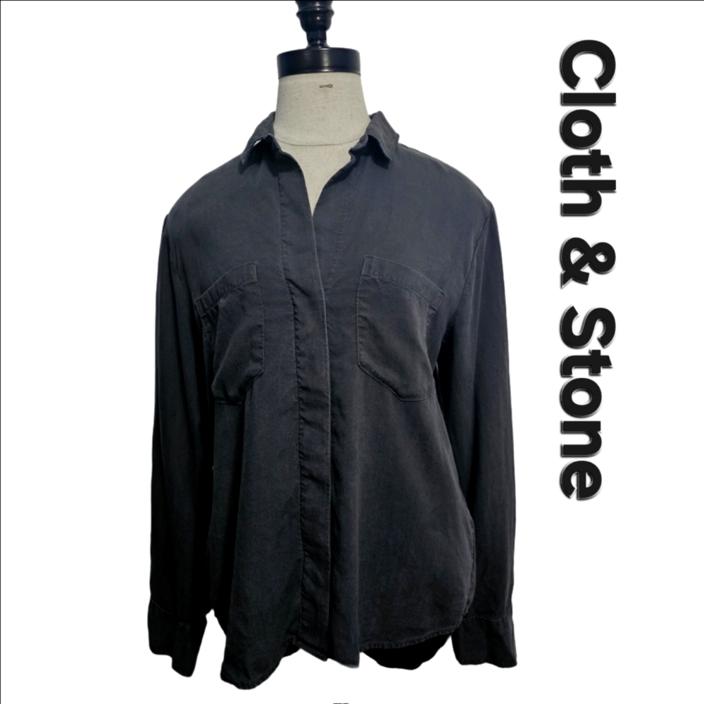 Anthropologie Cloth & Stone Long Sleeve Button Front Minimalist Collared Shirt S